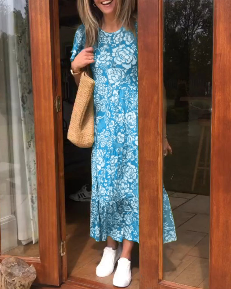 Dames Midi-Jurk Met Bloemenprint En Korte Mouwen – Lente, Zomer