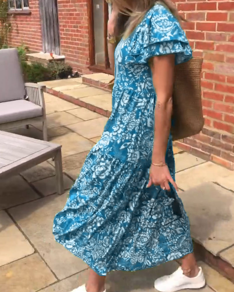 Dames Midi-Jurk Met Bloemenprint En Korte Mouwen – Lente, Zomer