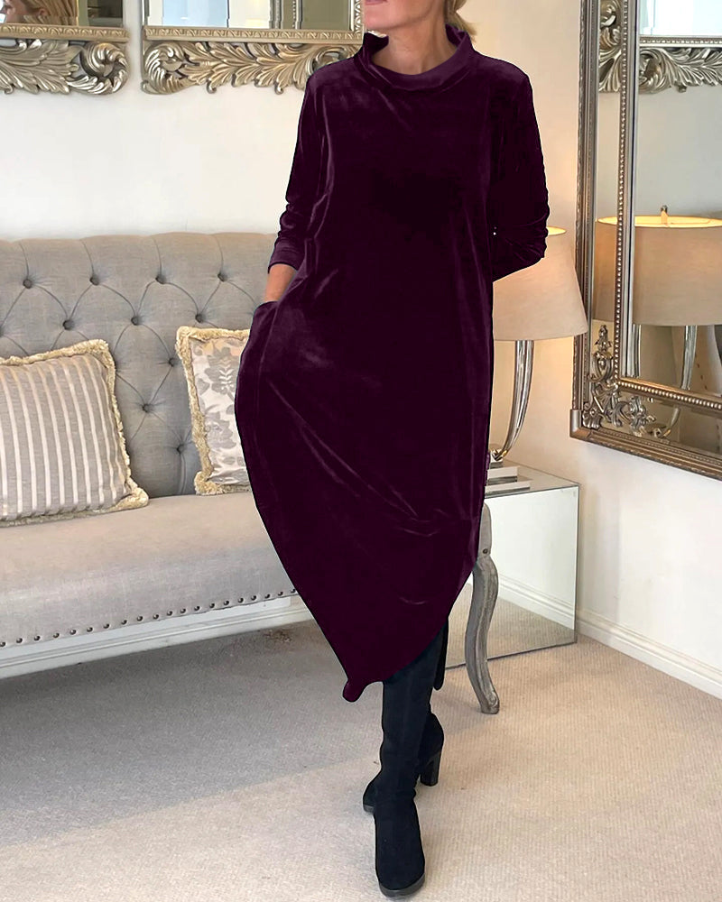 Velvet Cocoonjurk Met Colkraag En Steekzakken – Luxueuze Nonchalance Met Zachte Glans