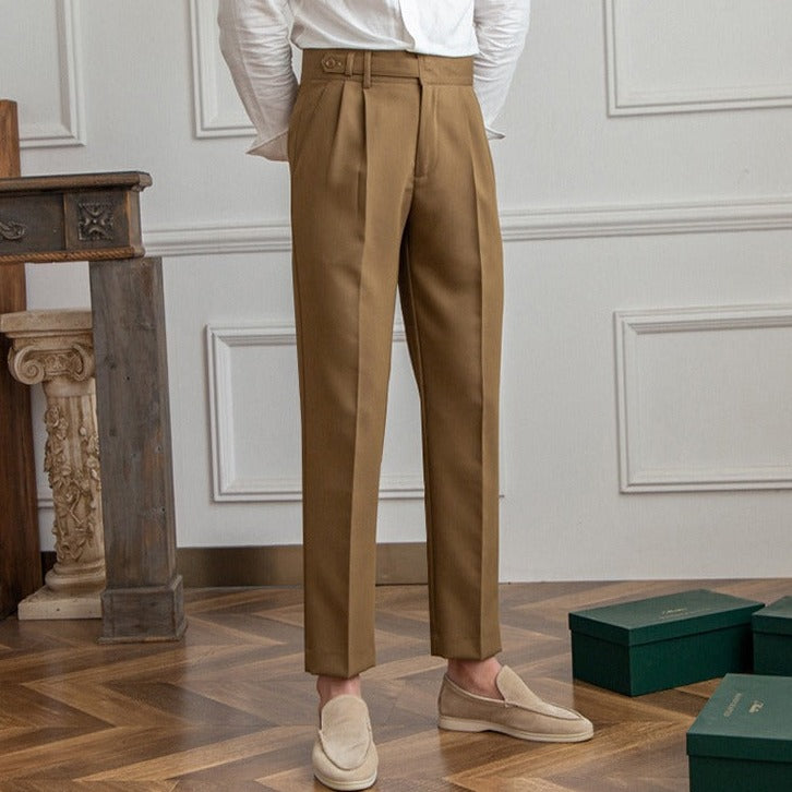 Herenbroek Met Hoge Taille En Plooien – Elegante Pasvorm, Kreukarm & Voorjaar & Zomer