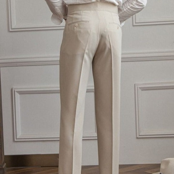 Herenbroek Met Hoge Taille En Plooien – Elegante Pasvorm, Kreukarm & Voorjaar & Zomer