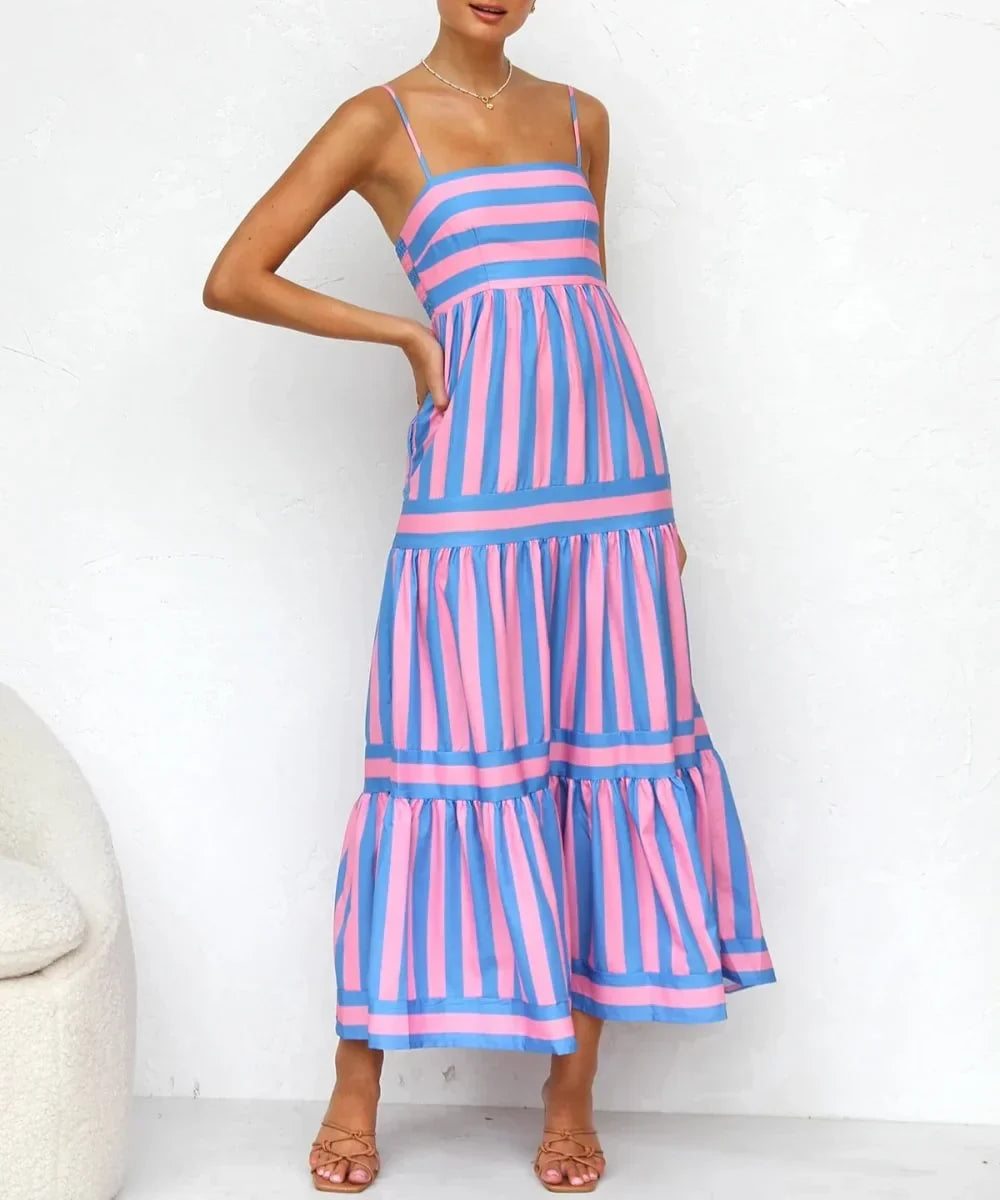 Gestreepte Damesjurk Met Spaghetti Bandjes – Zomerse Midi Dress Met Speelse Flair