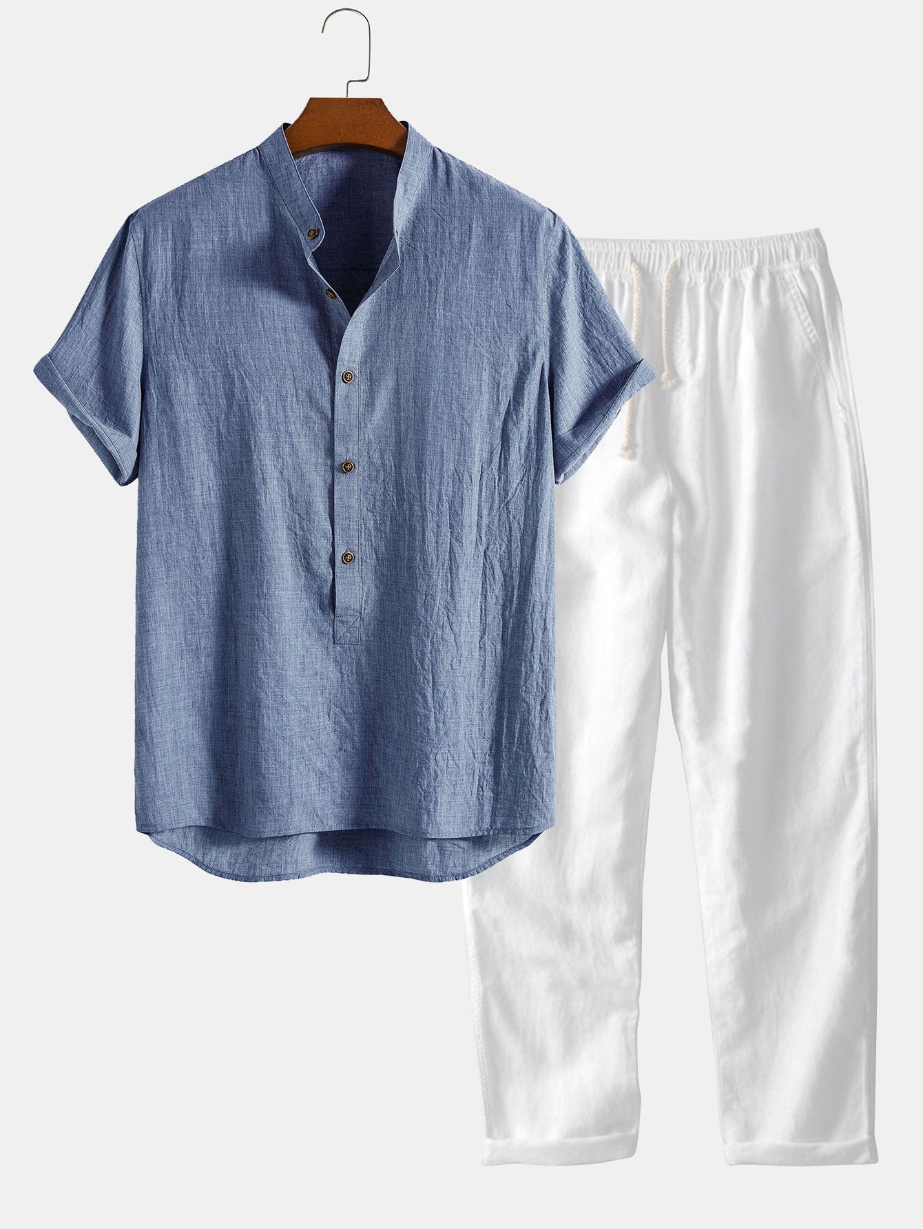 Heren set met linnen-look overhemd en rechte broek – luchtige pasvorm & casual stijl