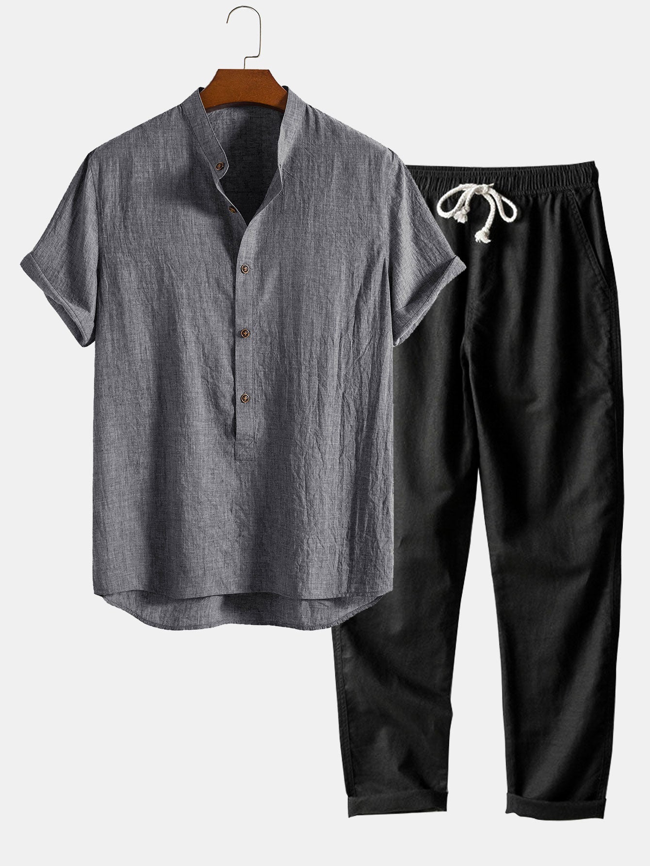 Heren set met linnen-look overhemd en rechte broek – luchtige pasvorm & casual stijl
