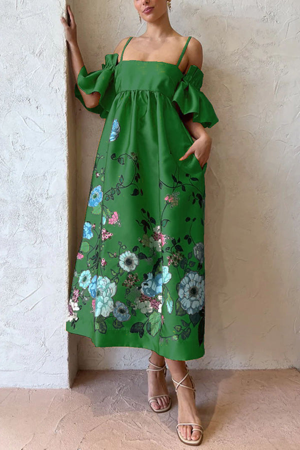 Dames Off-Shoulder Bloemenjurk Met Volantmouwen En A-Lijn Pasvorm – Voor Lente, Zomer En Herfst