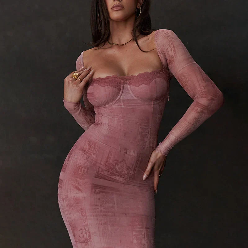 Strakke Damesjurk Met Mesh-Effect – Bodycon Model Met Elegante Allure