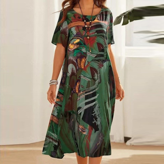 Kleurrijke Dames Zomerjurk Met Print En Korte Mouwen – Luchtig En Comfortabel Voor Elke Dag