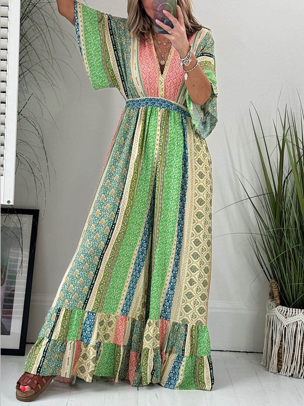 Bohemian Dames Jumpsuit Met Print – Lente, Zomer & Herfst