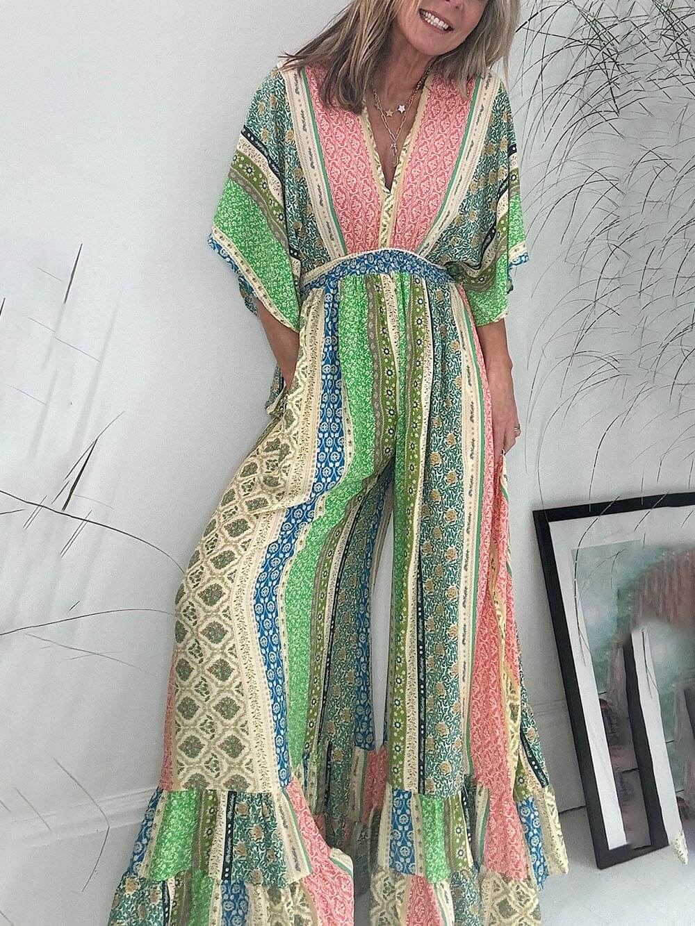 Bohemian Dames Jumpsuit Met Print – Lente, Zomer & Herfst
