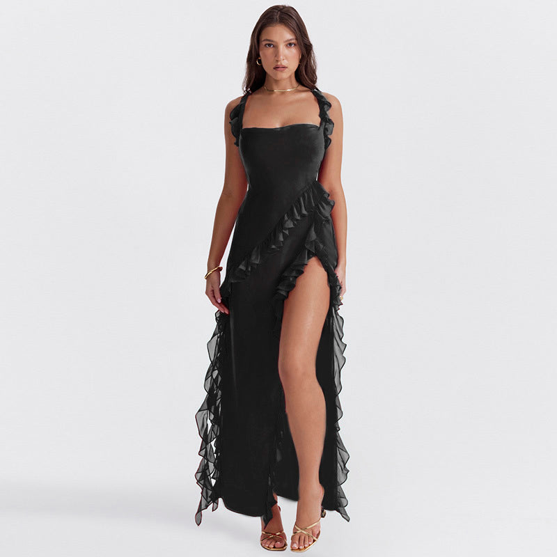 Elegante Asymmetrische Avondjurk Met Ruches En Hoge Split – Verfijnd En Verleidelijk