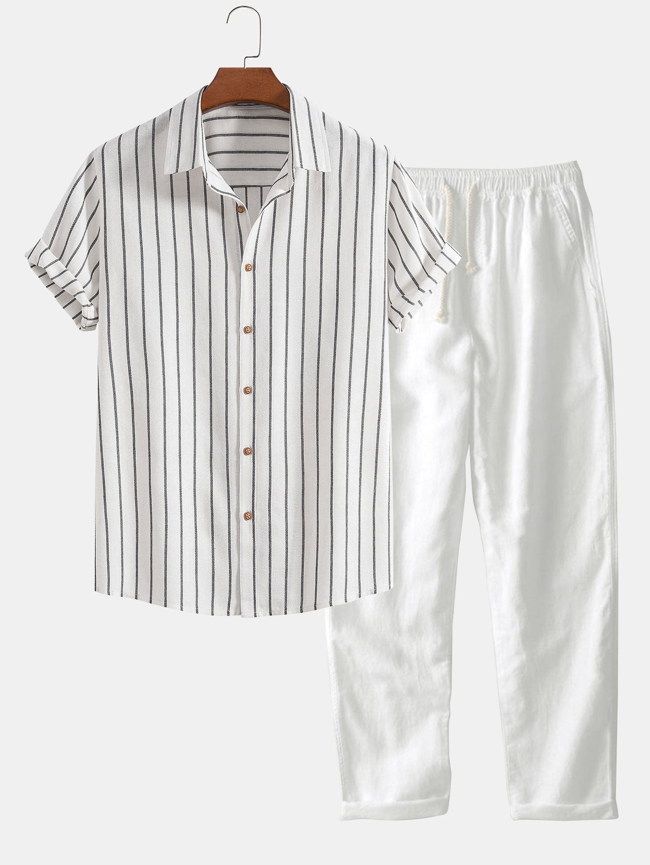 Gestreepte heren set met overhemd en broek – luchtig, stijlvol & veelzijdig voor voorjaar, zomer en herfst