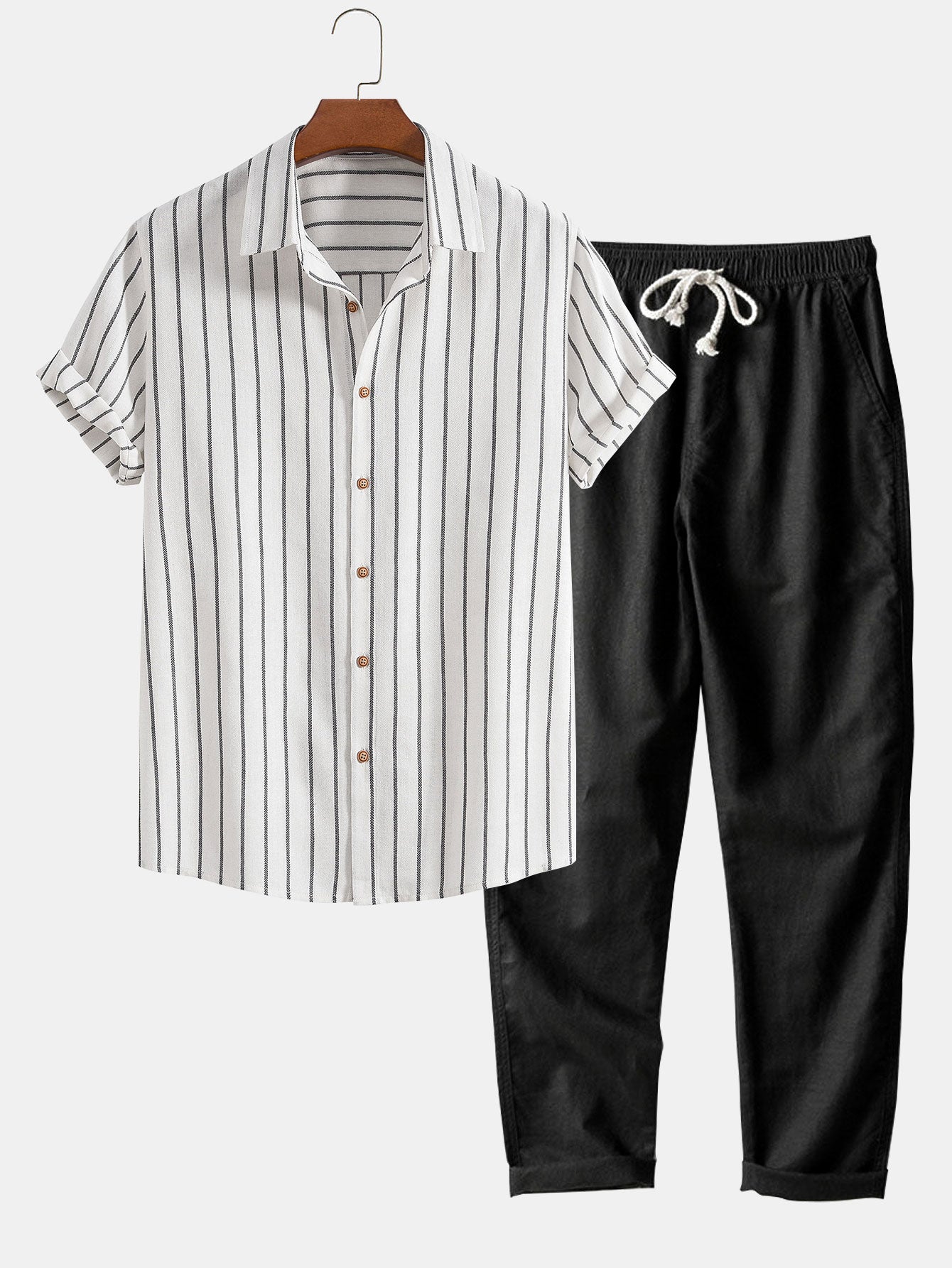 Gestreepte heren set met overhemd en broek – luchtig, stijlvol & veelzijdig voor voorjaar, zomer en herfst