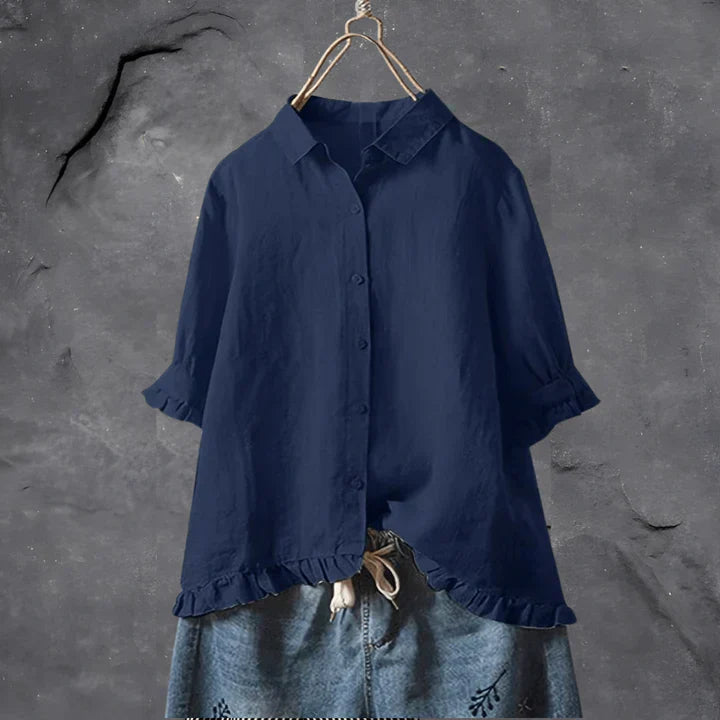 Blouse met rufflezoom en korte mouwen voor dames – luchtig katoen & ideaal voor zomer en voorjaar