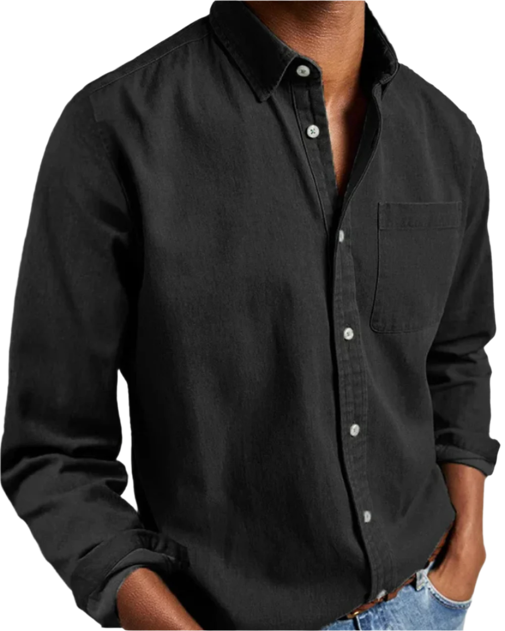 Herenshirt met lange mouwen en borstzak – zachte stof, casual fit & all-season look