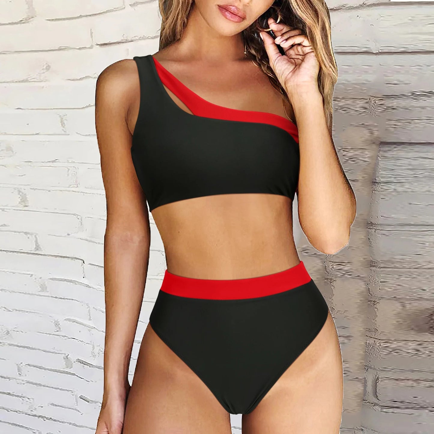 Asymmetrische bikini voor dames – hoge taille, stevige pasvorm & zomerse elegantie