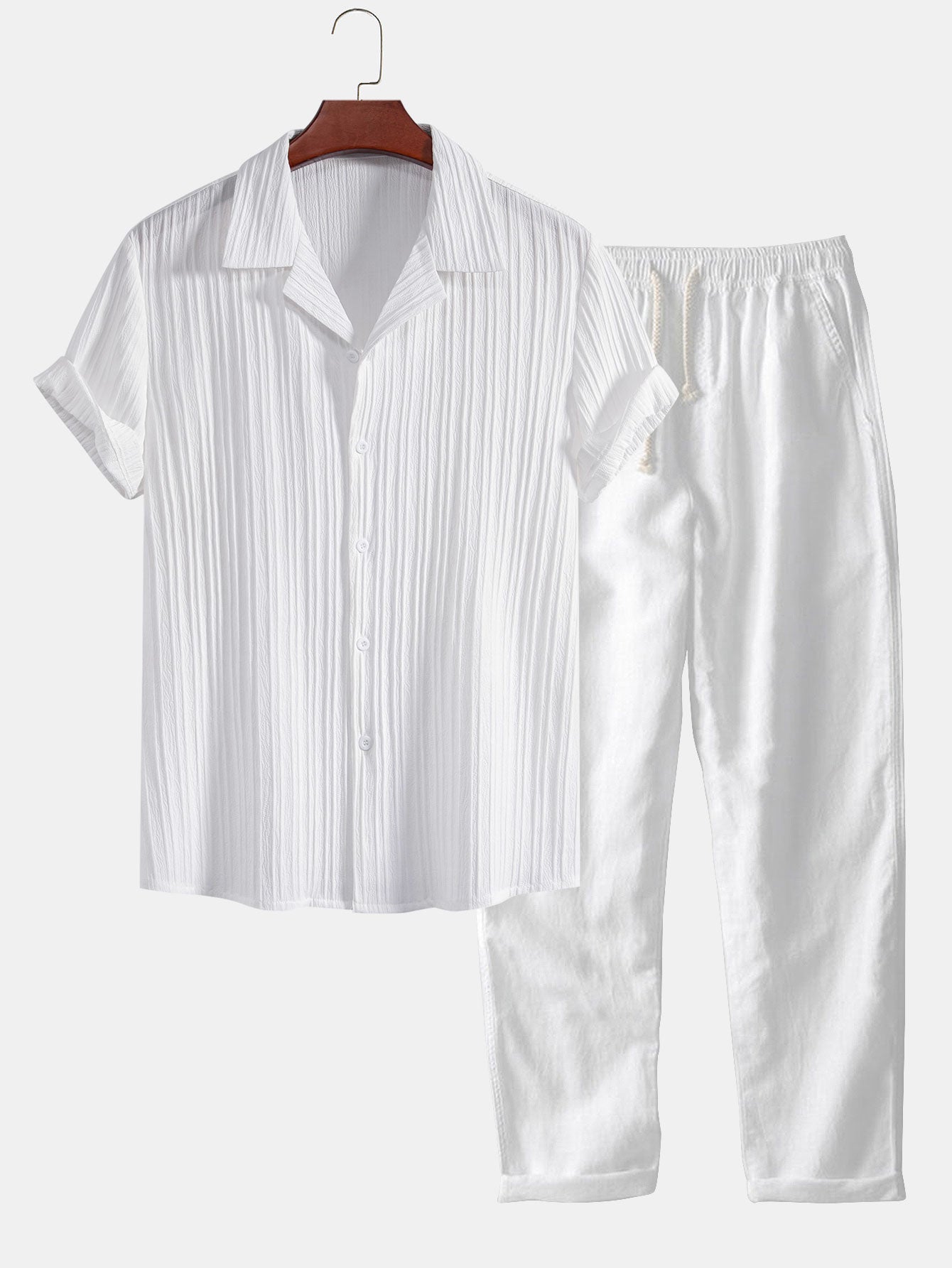 Heren zomerset met kort overhemd en rechte broek – luchtige plooistructuur & casual fit