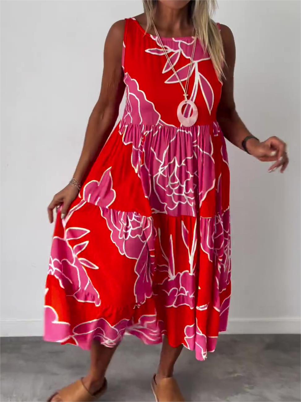 Mouwloze Damesjurk Met Bloemenprint – Luchtige A-Lijn Zomerjurk Met Strikdetail