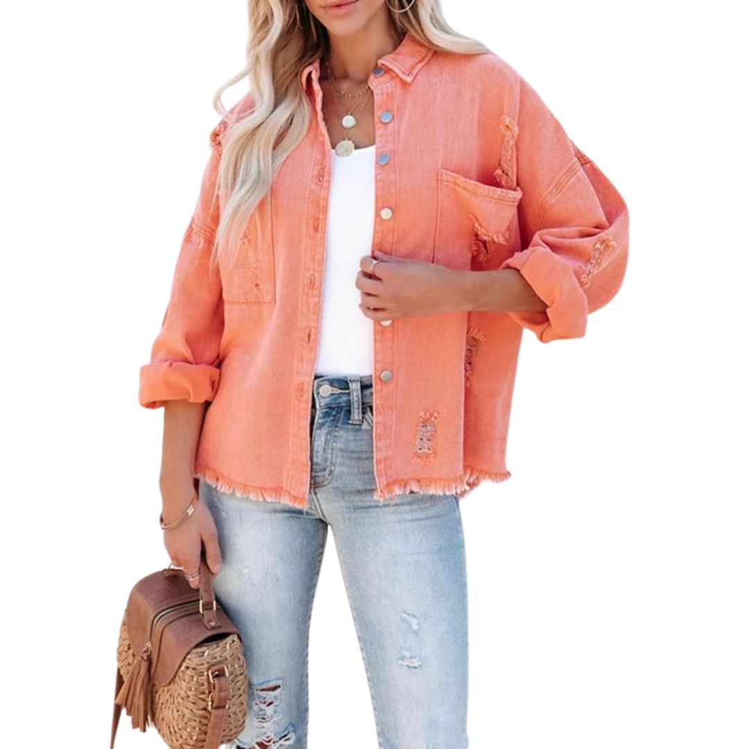 Oversized Denim Jack Met Scheuren – Casual Voorjaarsjas Voor Dames Met Relaxed Fit En Vintage Flair