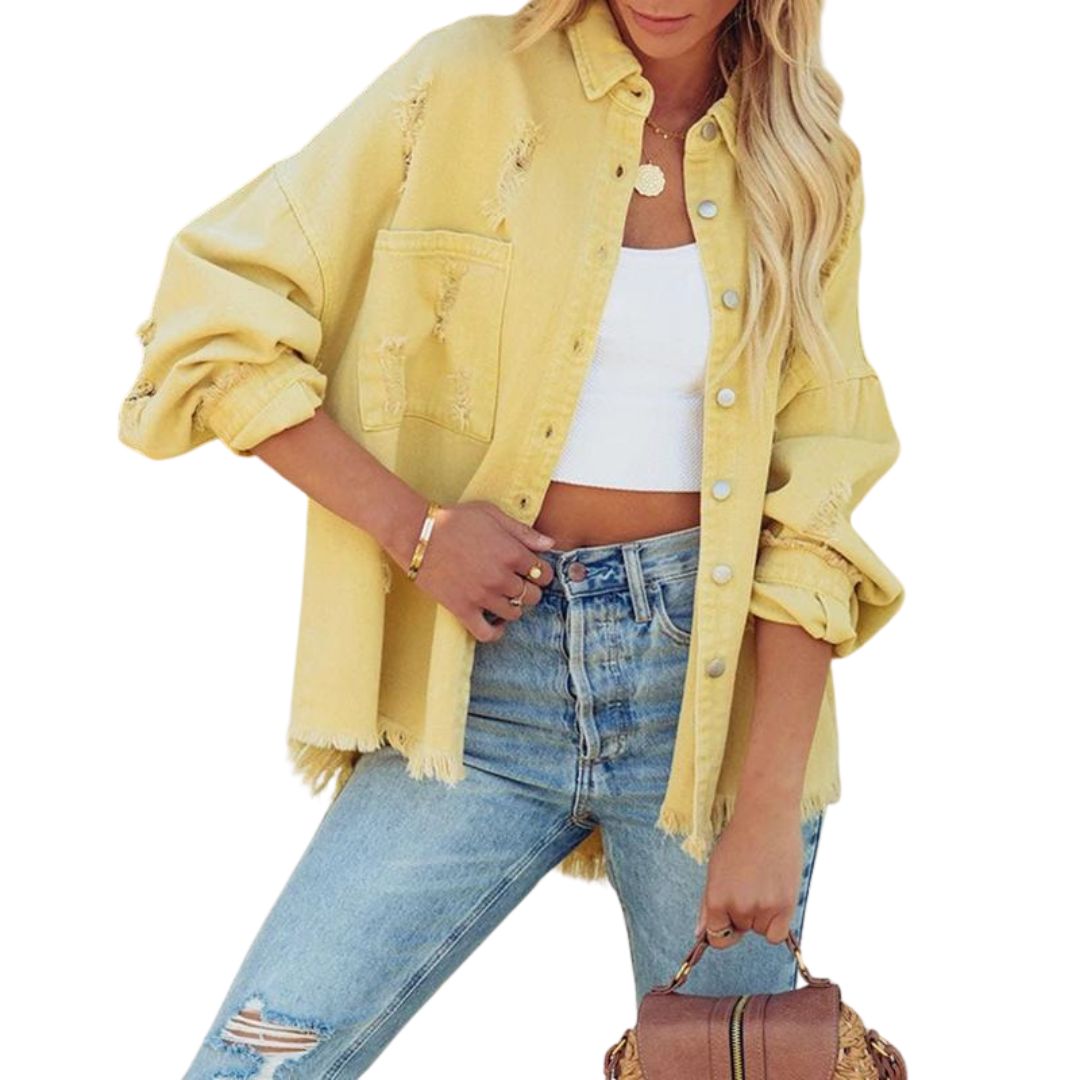 Oversized Denim Jack Met Scheuren – Casual Voorjaarsjas Voor Dames Met Relaxed Fit En Vintage Flair