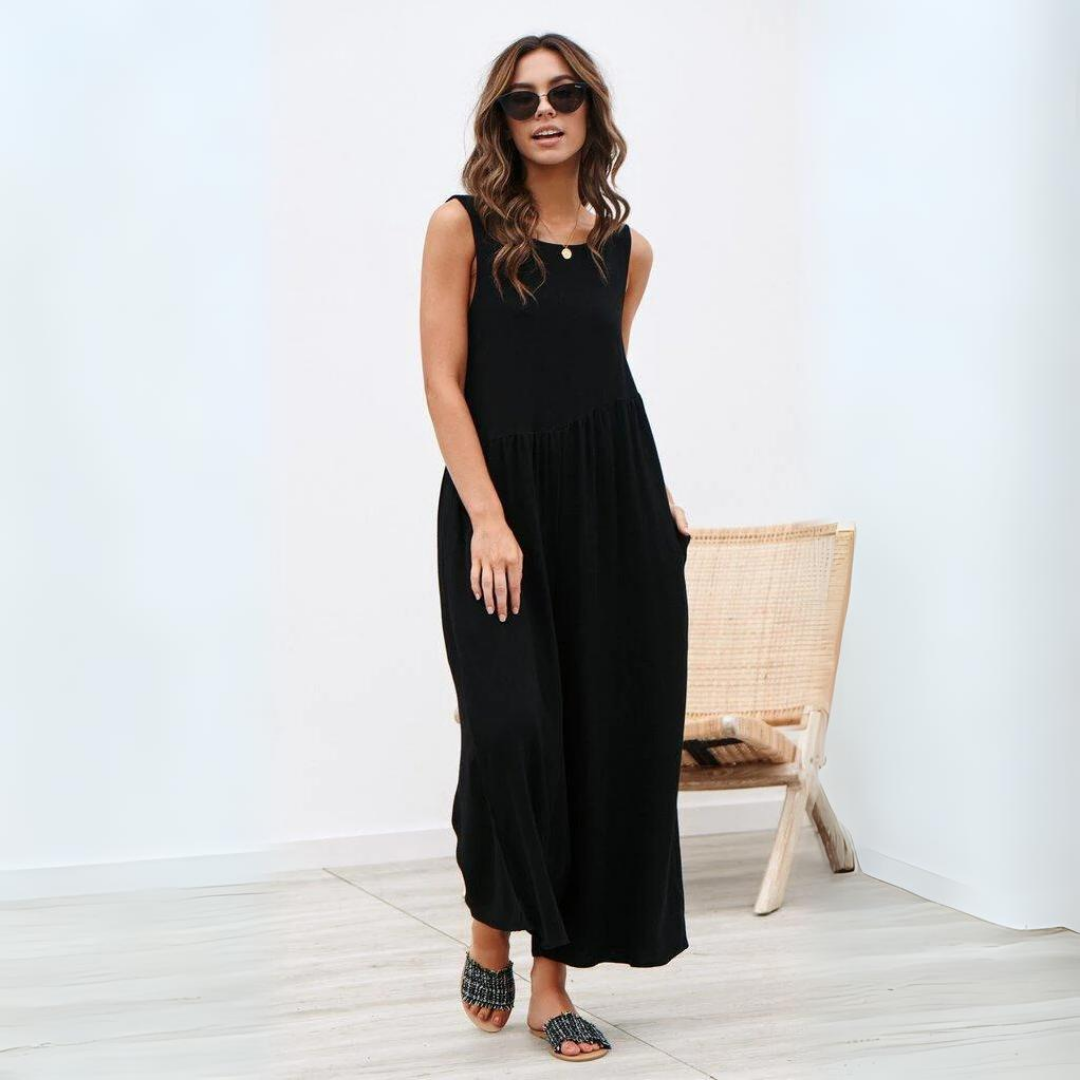 Mouwloze Midi Jumpsuit Met Wijde Pijpen En Zakken – Luchtig En Stijlvol Zomerstuk