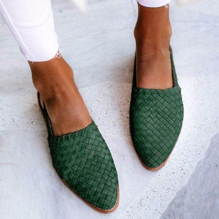 Rode Geweven Instappers Voor Dames – Comfortabele Leren Flats Met Handgemaakt Design