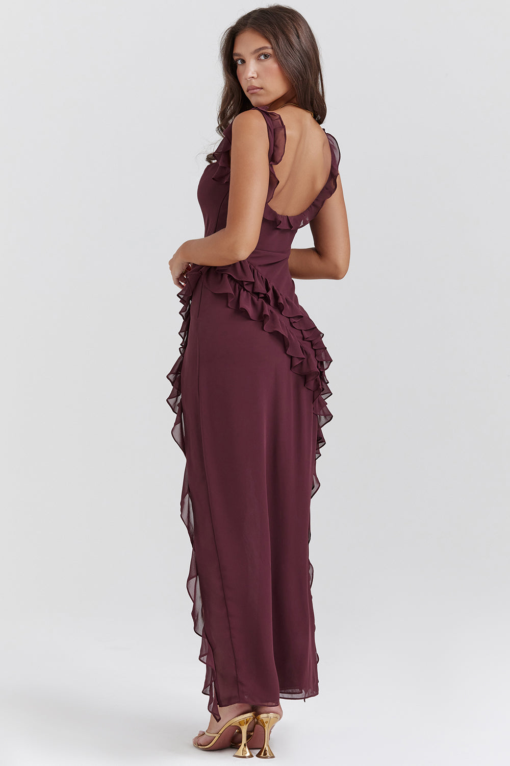 Elegante Asymmetrische Avondjurk Met Ruches En Hoge Split – Verfijnd En Verleidelijk