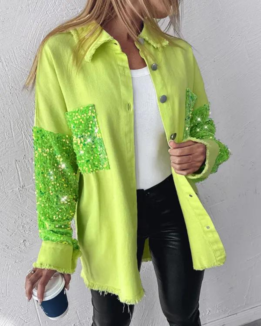 Casual Blousejas Met Pailletten – Opvallende Oversized Jas Voor Lente, Herfst & Koele Zomeravonden