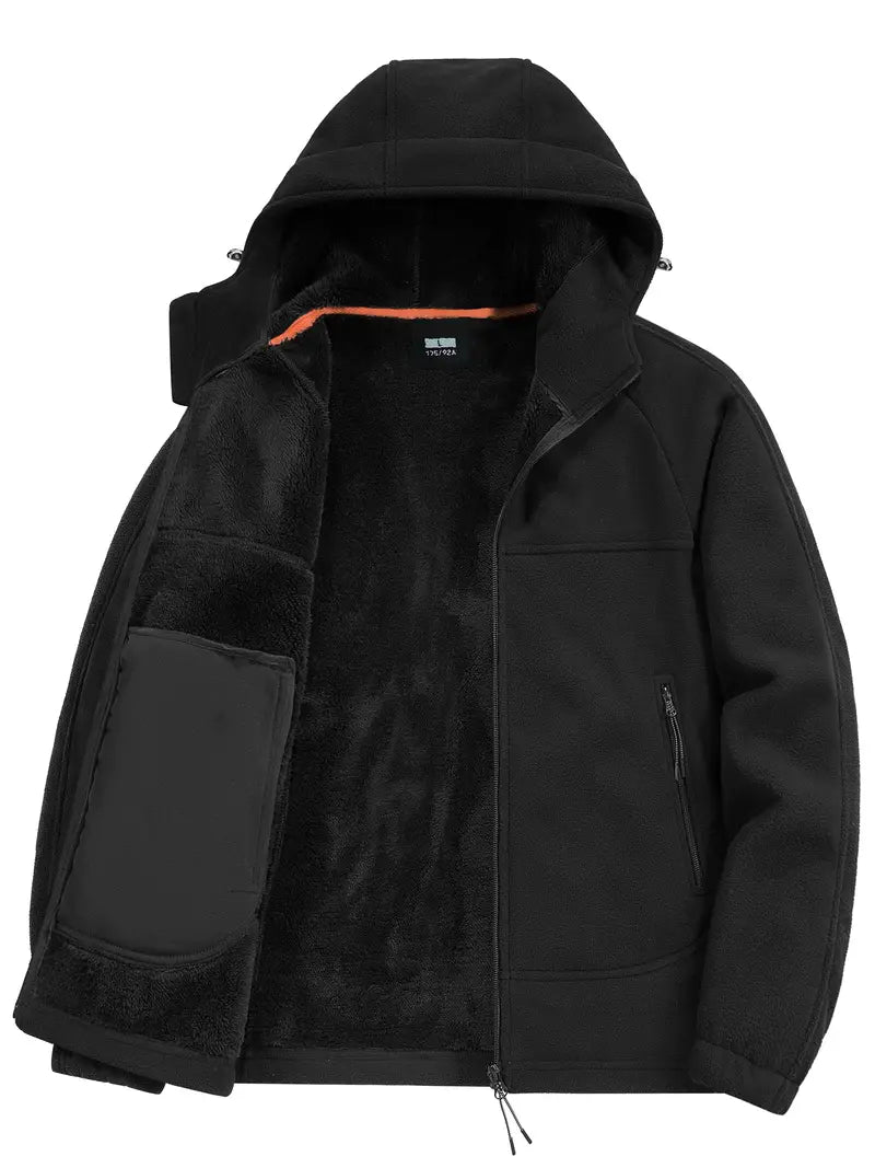 Winter Heren Fleece Jas Met Capuchon, Ritssluiting En Gevoerde Binnenzijde