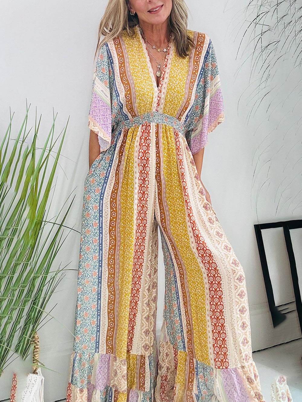 Bohemian Dames Jumpsuit Met Print – Lente, Zomer & Herfst