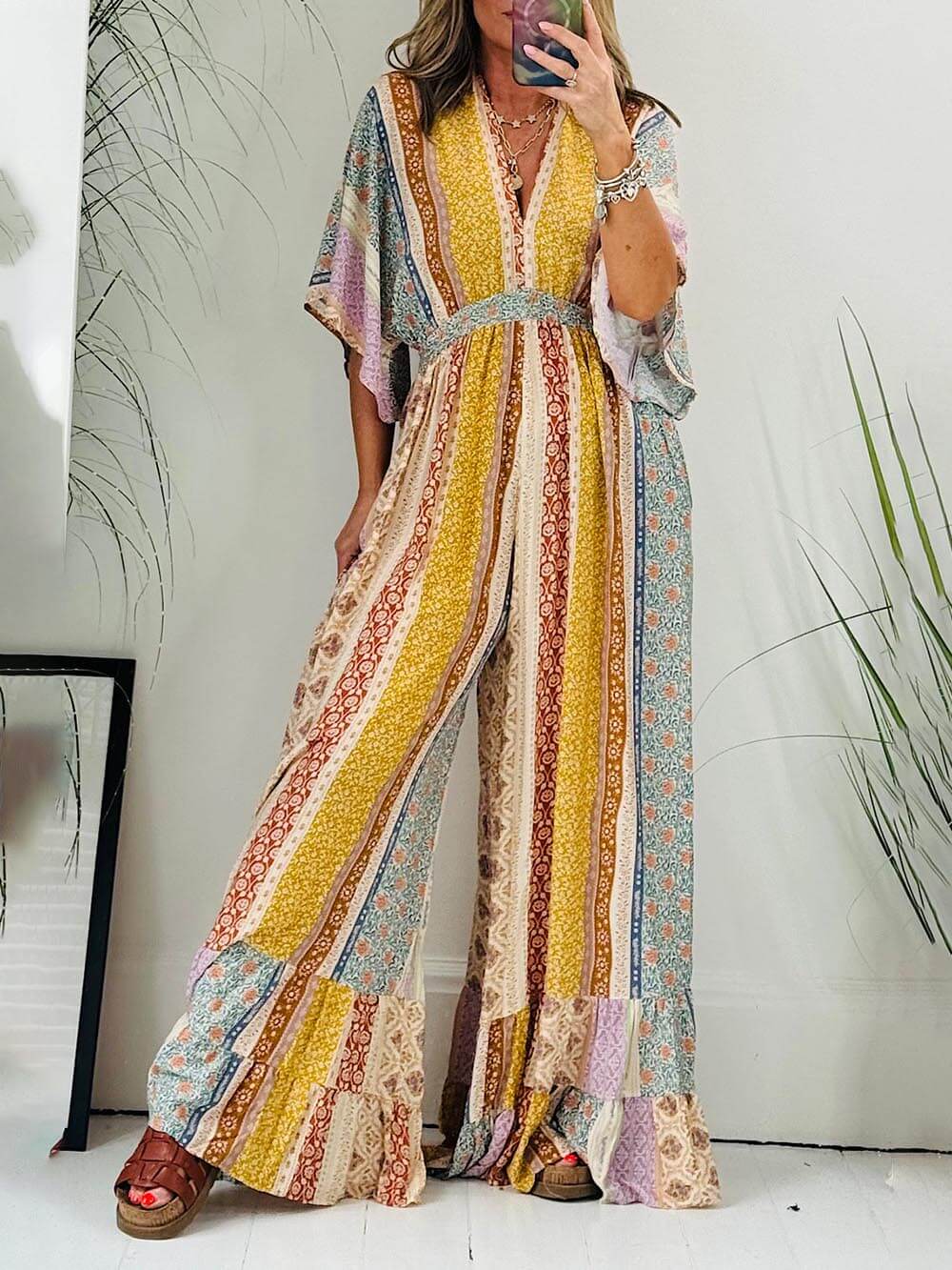 Bohemian Dames Jumpsuit Met Print – Lente, Zomer & Herfst