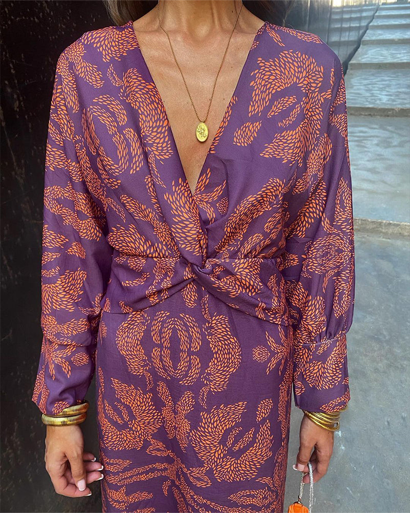 Dames Midi-Jurk Met Twistdetail En Grafisch Patroon – Lente, Zomer En Avondgelegenheden