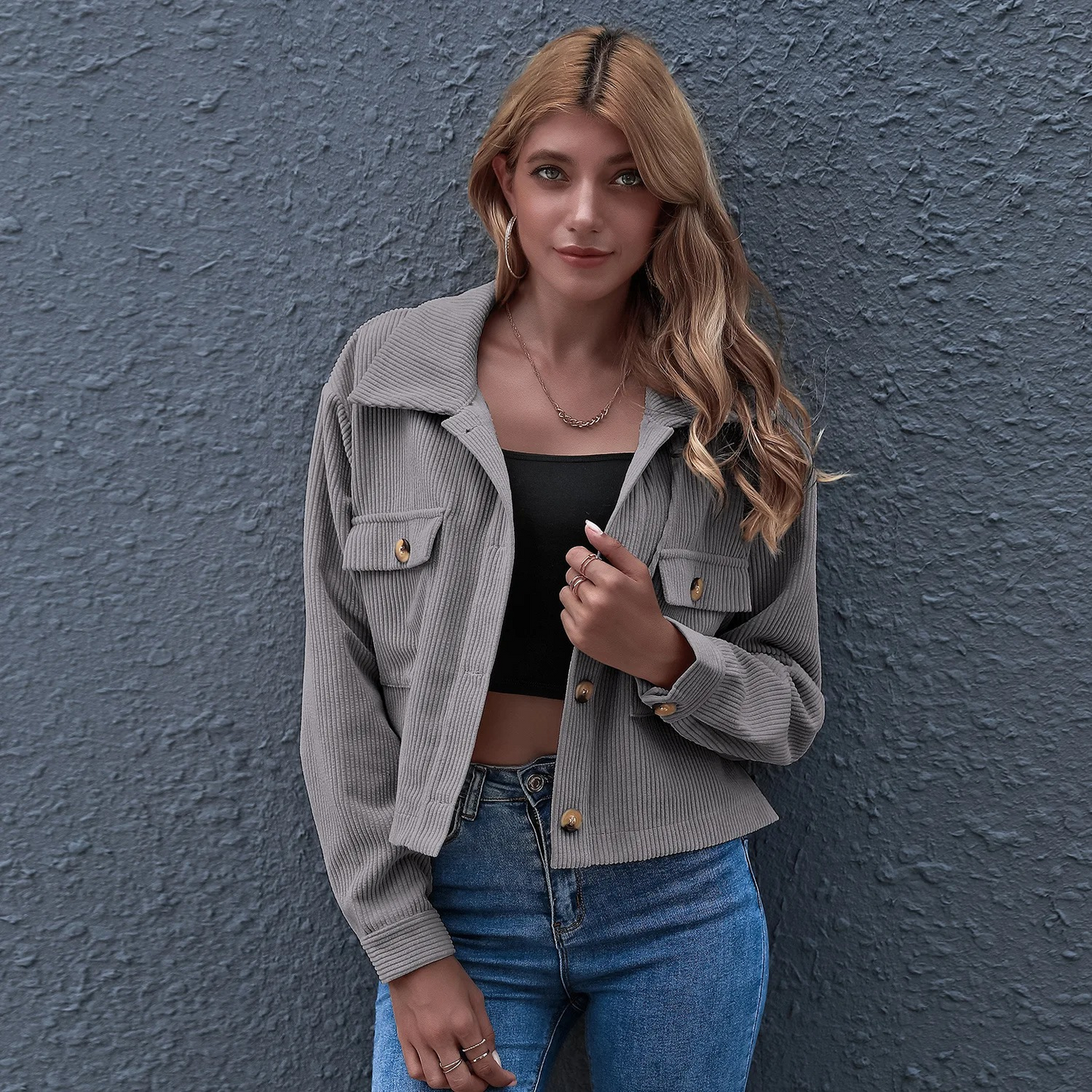Corduroy Jas Met Zakken – Trendy Korte Damesjas Voor Lente & Zomer In Meerdere Kleuren