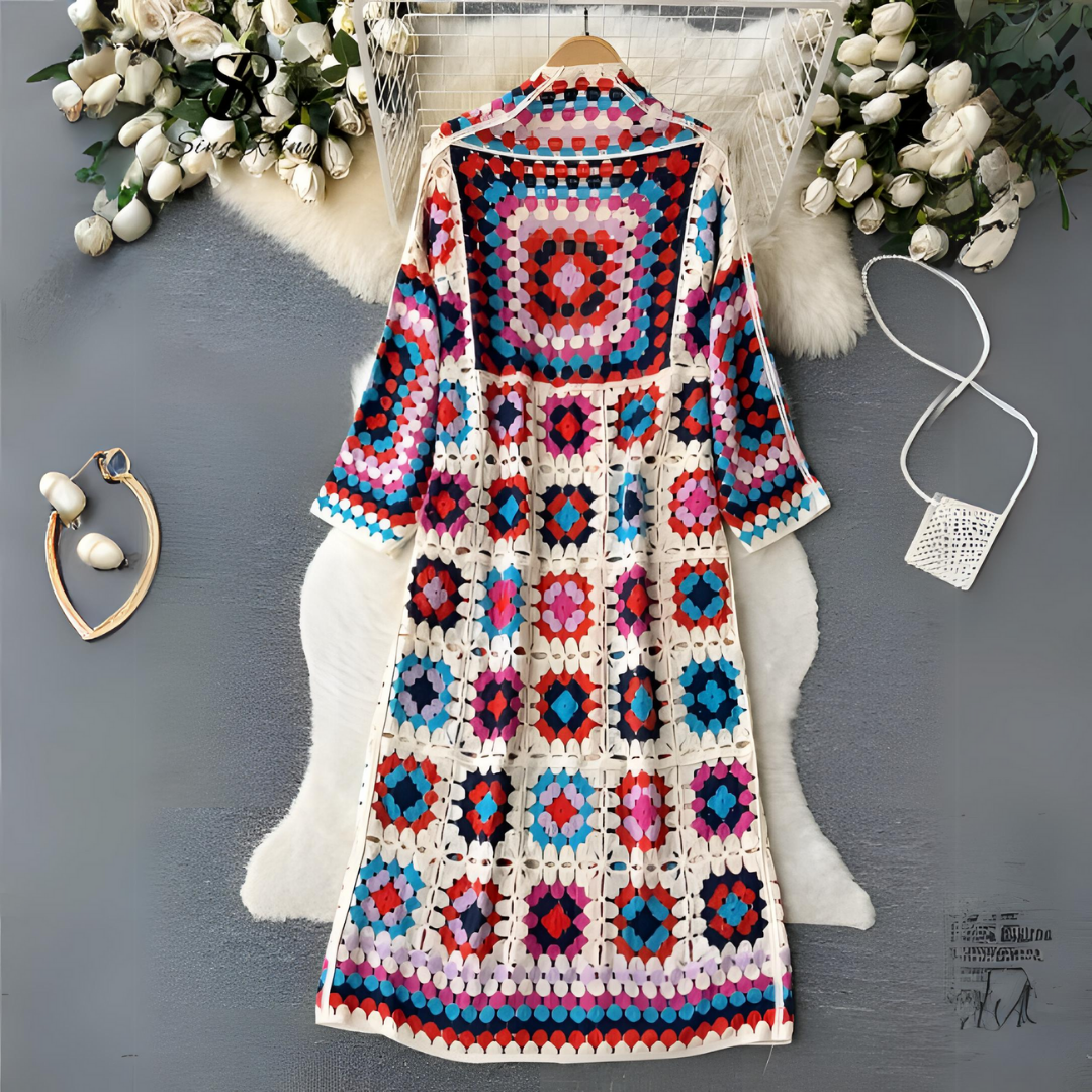 Gehaakt Boho Vest Met Kleurrijk Patchworkmotief – Handgemaakte Retro Stijl