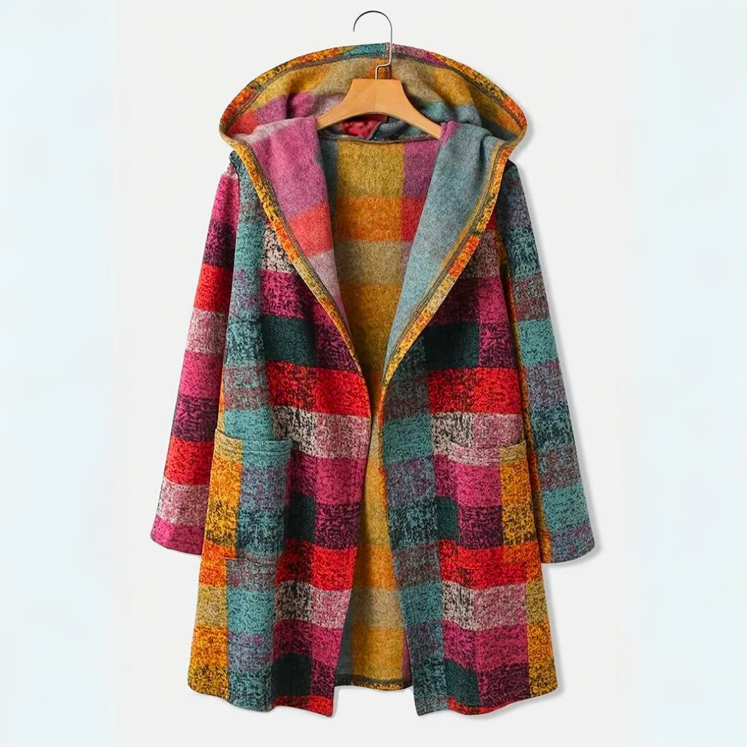 Geblokte Fleecejas Met Capuchon – Warme Statement Coat Voor Elk Seizoen
