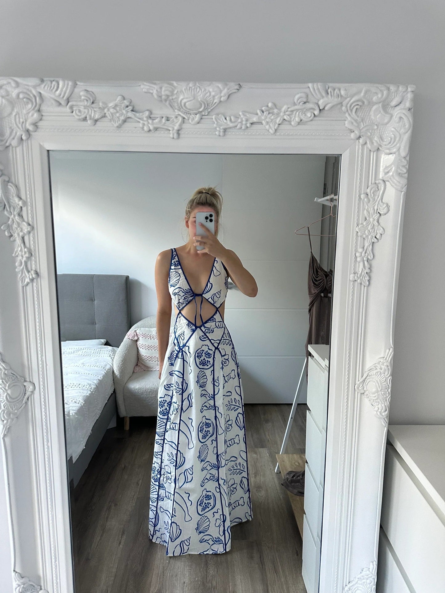 Zomerse Damesjurk Met Cut-Out Details – Luchtige Lange Jurk Van Linnen-Katoenmix