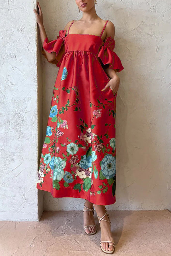 Dames Off-Shoulder Bloemenjurk Met Volantmouwen En A-Lijn Pasvorm – Voor Lente, Zomer En Herfst
