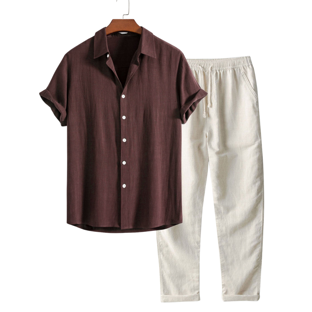 Heren zomeroutfit – luchtig overhemd met knopen & relaxte broek met opgerolde pijpen