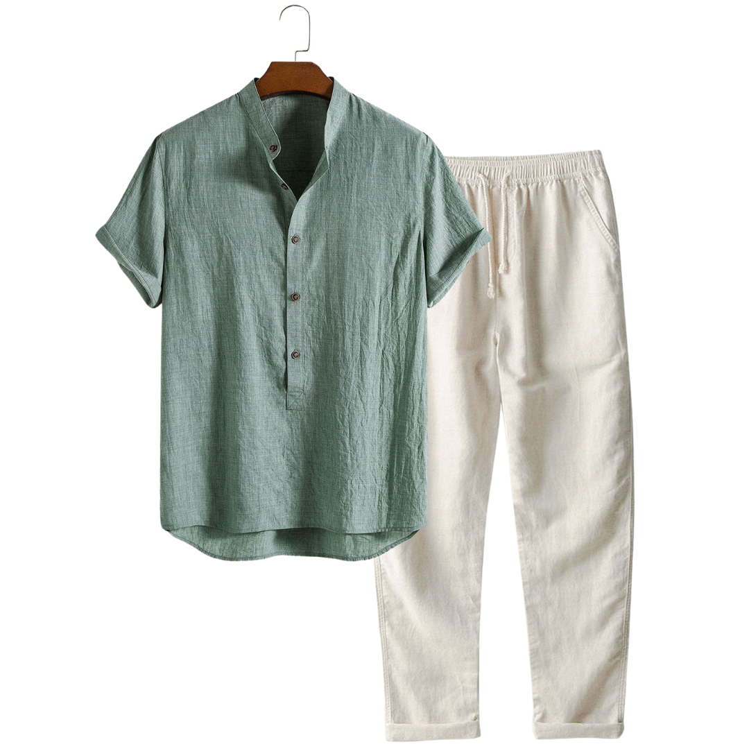 Heren set met linnen-look overhemd en rechte broek – luchtige pasvorm & casual stijl