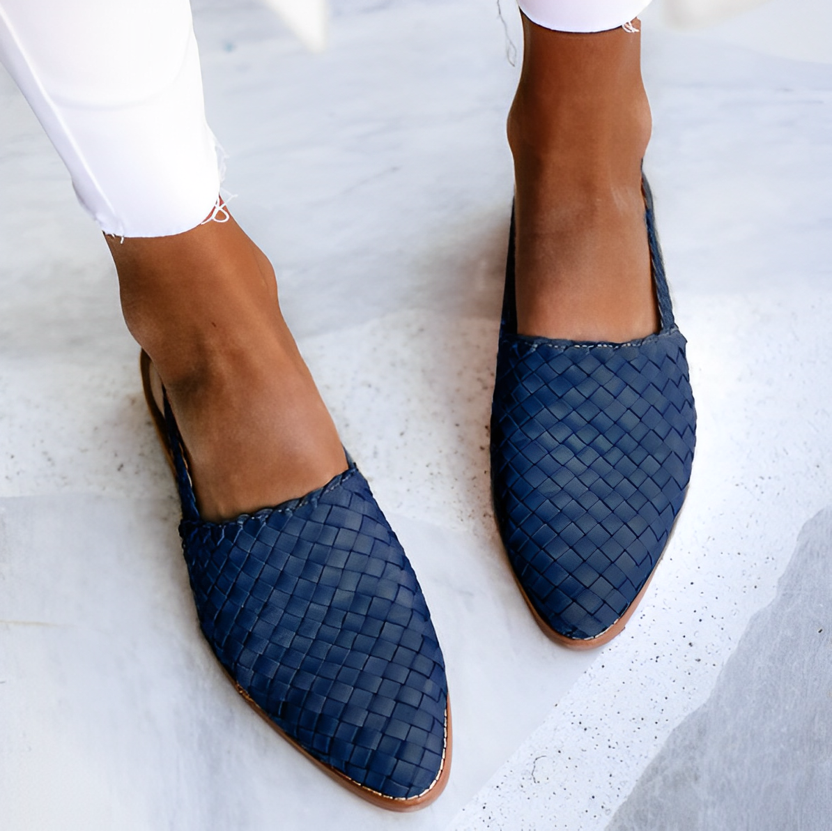 Gevlochten dames sandaal met open hiel – blauw – Mood & Grace