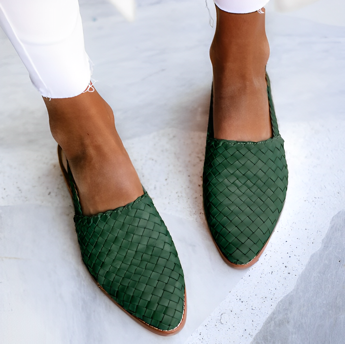 Gevlochten dames sandaal met open hiel – groen – Mood & Grace