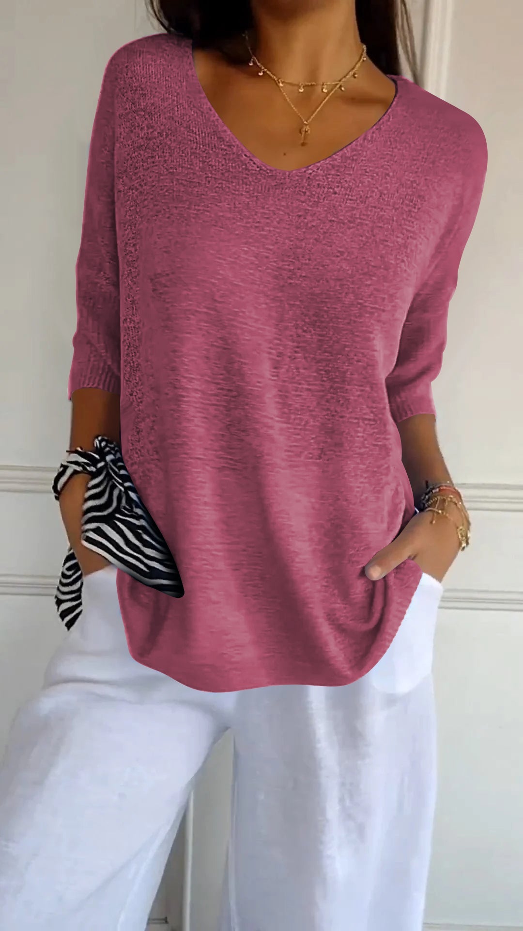 V-hals top voor dames – luchtige halflange mouw & soepele pasvorm voor voorjaar, zomer en herfst