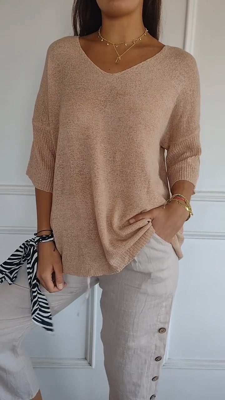 V-hals top voor dames – luchtige halflange mouw & soepele pasvorm voor voorjaar, zomer en herfst