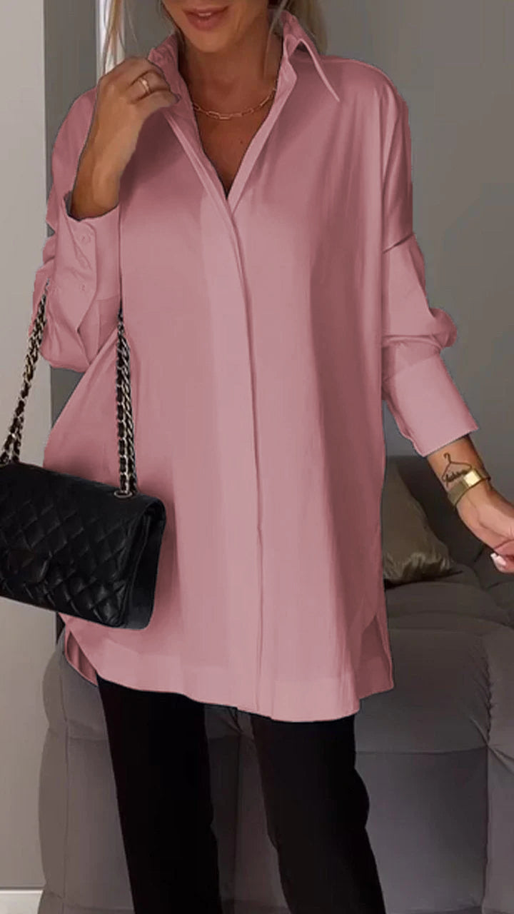 Dames Tuniekblouse Met Kraag En Lange Mouwen – Ideaal Voor Lente, Zomer En Herfst