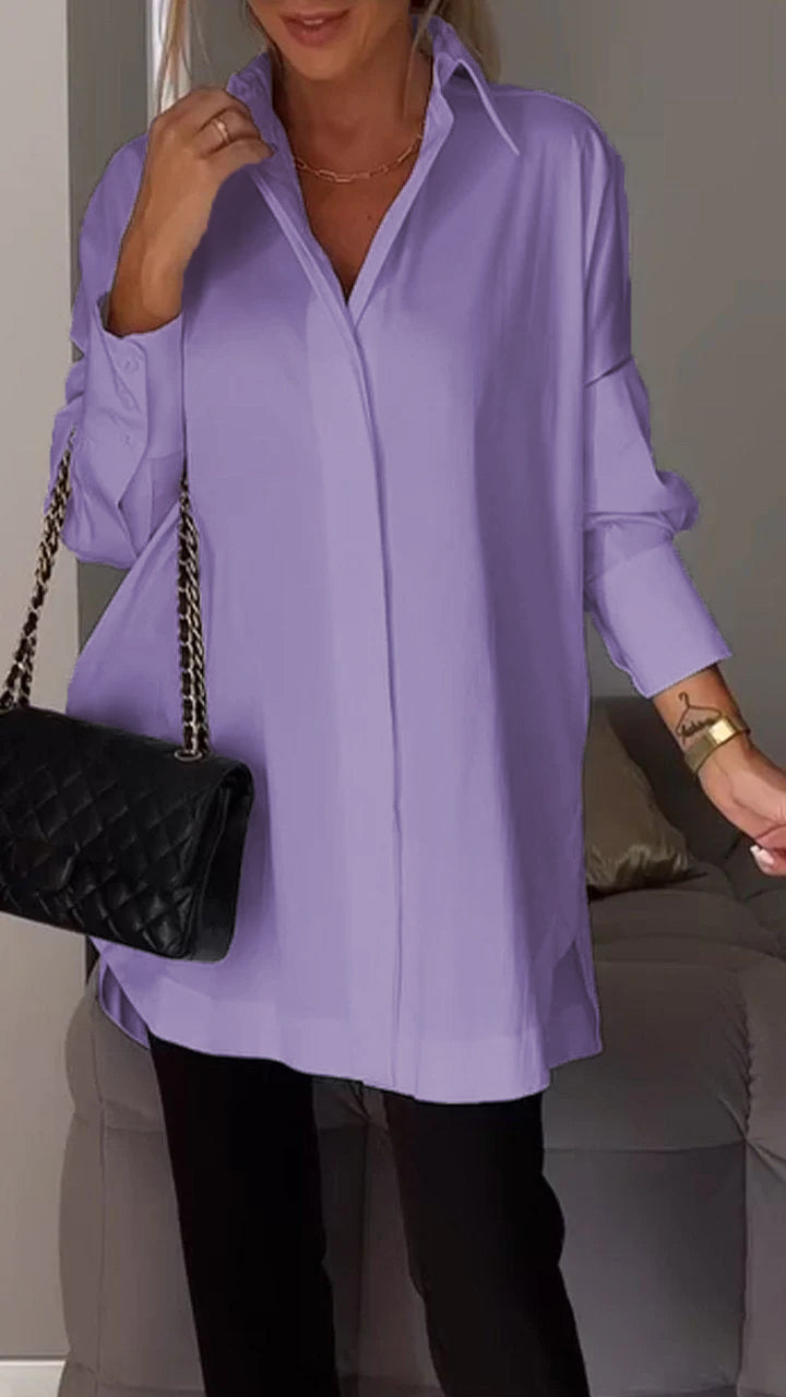 Dames Tuniekblouse Met Kraag En Lange Mouwen – Ideaal Voor Lente, Zomer En Herfst