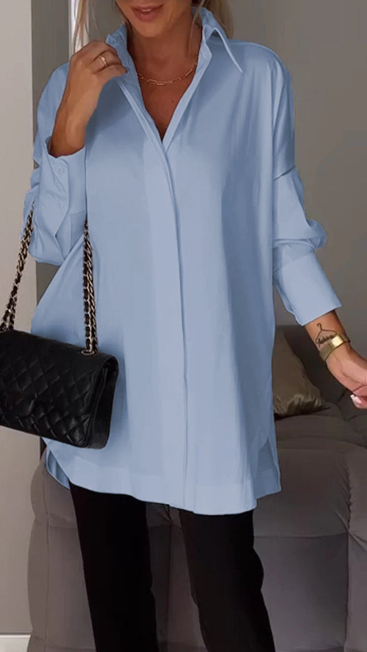 Dames Tuniekblouse Met Kraag En Lange Mouwen – Ideaal Voor Lente, Zomer En Herfst