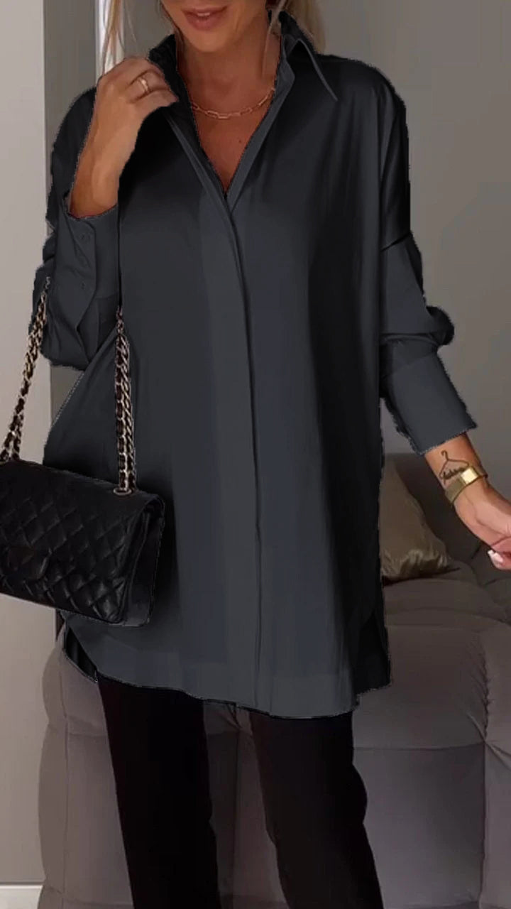 Dames Tuniekblouse Met Kraag En Lange Mouwen – Ideaal Voor Lente, Zomer En Herfst