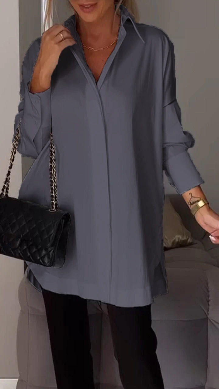Dames Tuniekblouse Met Kraag En Lange Mouwen – Ideaal Voor Lente, Zomer En Herfst