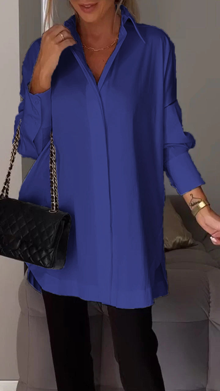 Dames Tuniekblouse Met Kraag En Lange Mouwen – Ideaal Voor Lente, Zomer En Herfst