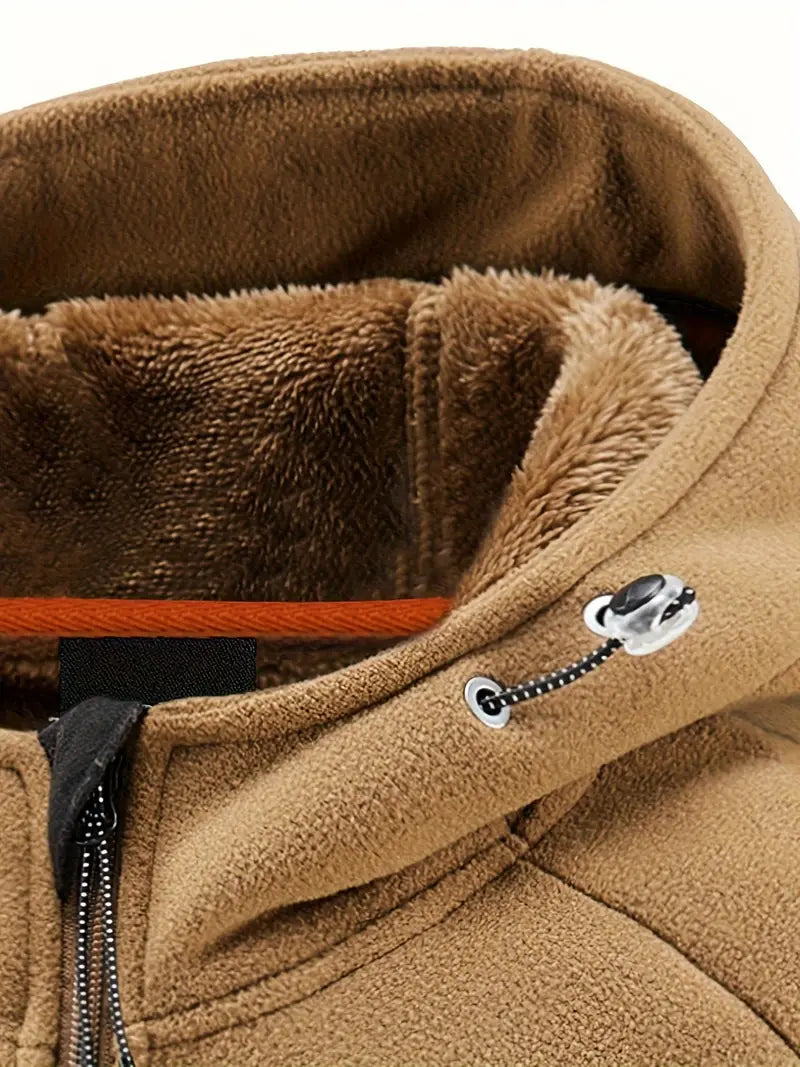 Winter Heren Fleece Jas Met Capuchon, Ritssluiting En Gevoerde Binnenzijde