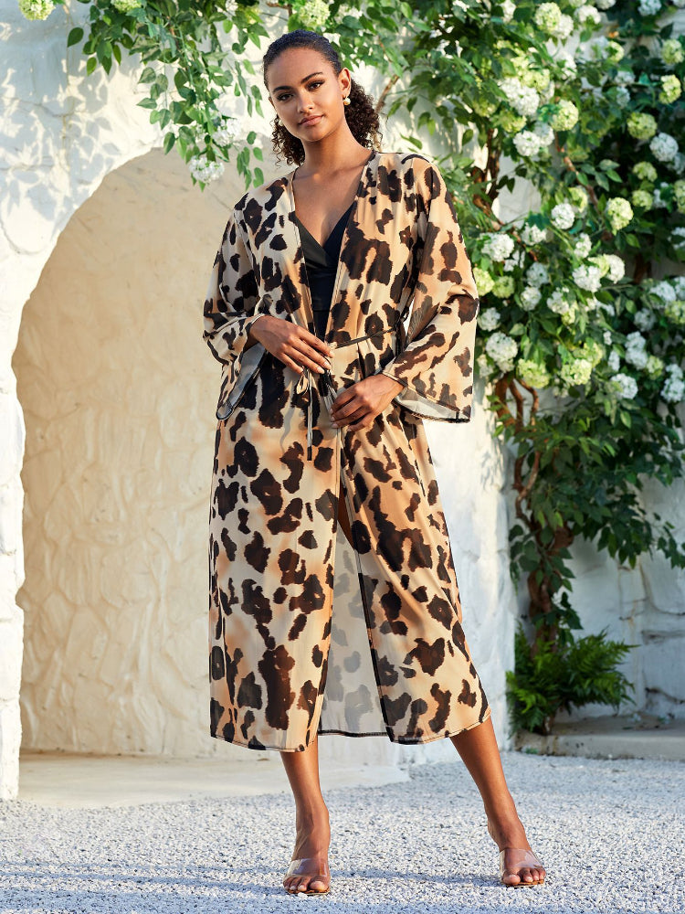 Dames Overslagjurk Met Luipaardprint En Lange Mouwen – Lente, Zomer En Herfst